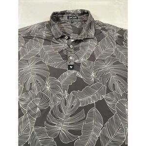 Bad Birdie Mens Grey Tropical Palm Leaf Print Golf Polo Shirt Size 2XL